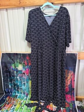 Black Geometric Wrap Dress - Classic Women’s Dress plus size 3X